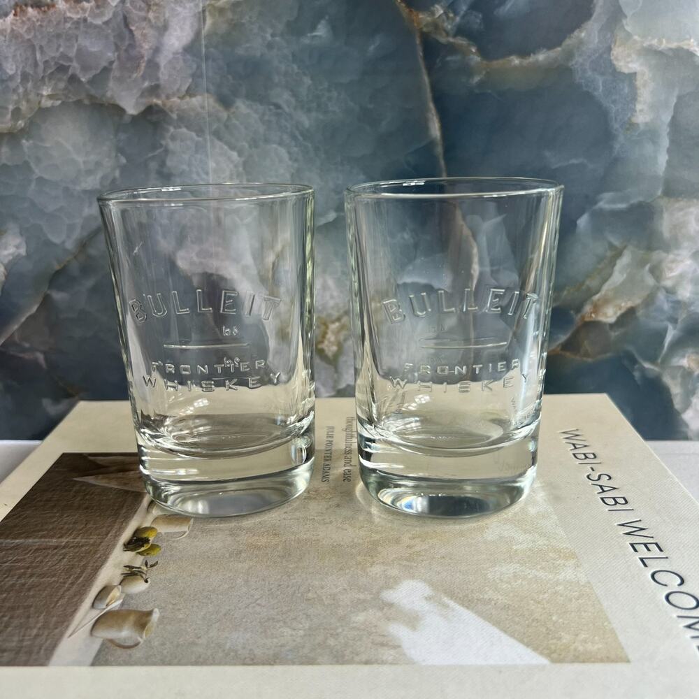 Bulleit Frontier Whiskey Embossed Bourbon Rocks Glasses 4.3" Tall Italy